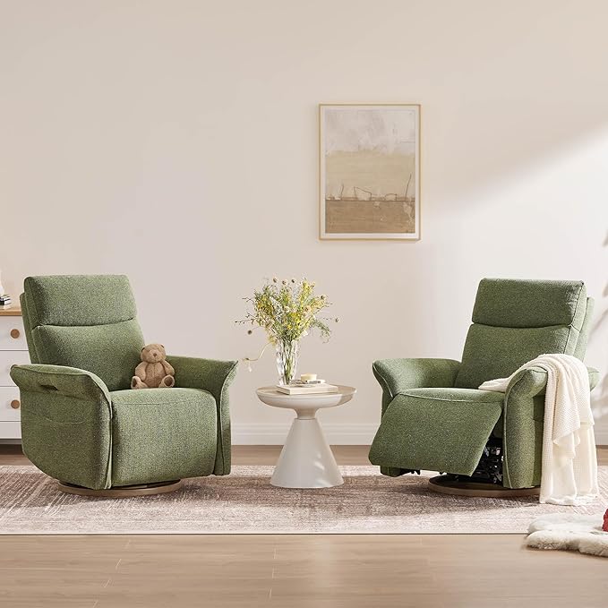 CHITA Power Recliner Chair, Electric Triple-Motor Swivel Glider Nursery Rocking Chair with Adjustable Power Headrest and Lumbar Support, GREENGARD Gold Certified, Solid Wood Base, Forest Green