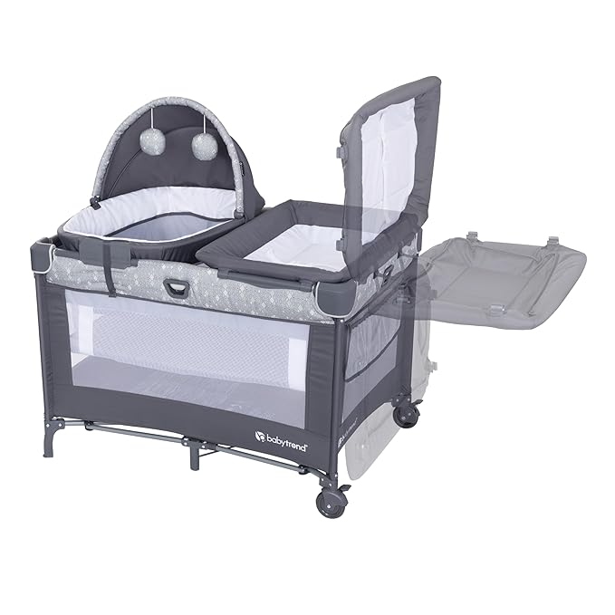 Baby Trend Nursery Den Playard with Snooze Pod and Flip Over Changer, Diamond Sage