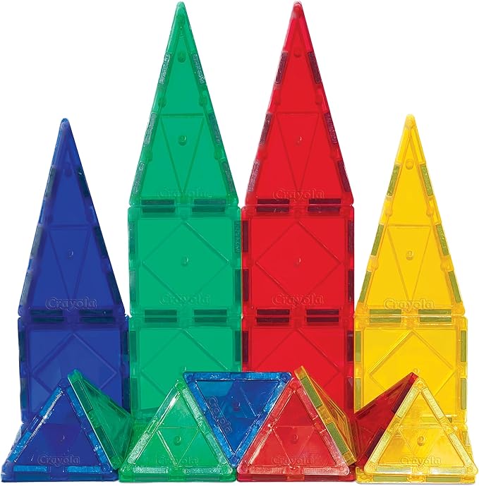 CreateOn Crayola Bold Magnetic Tiles, Building Set for Kids, Magnetic Tiles, Kids’ Building Toys, STEM and Montessori Toys for Boys and Girls Ages 3+, 24-Piece Set (Bold)
