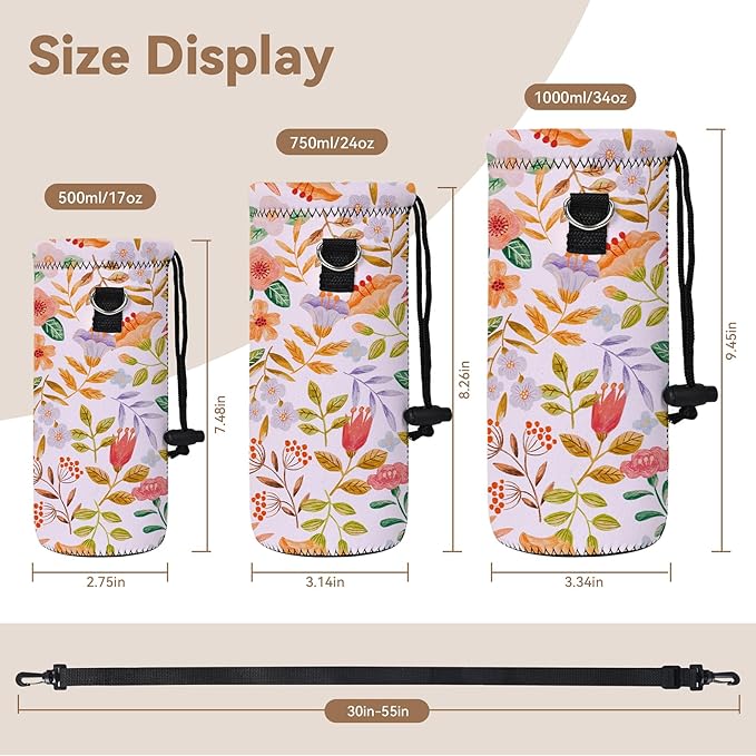 AUPET Water Bottle Bag Carrier,24oz/32oz Insulated Neoprene bottle Sling Holder Case Pouch Cover for 1000ML/750ML Bottles with Shoulder Strap for walking