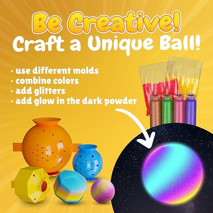 BFB DIY Super Bouncy Balls Kit - Make Your Own Ball Science Kits, Crystal Powder Girls & Boys Crafts Set, Multi-Colored Glow in the Dark DIY Kids Projects - DIY Bouncy Ball Kit Crafts for Boys & Girls