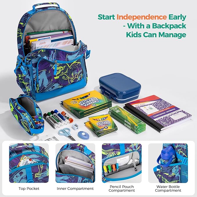 Choco Mocha Shark Backpack for Boys, Elementary School Backpack for Boys Ages 6-8 Kids Kindergarten Backpack Bookbag 17 Inch with Chest Strap, Blue