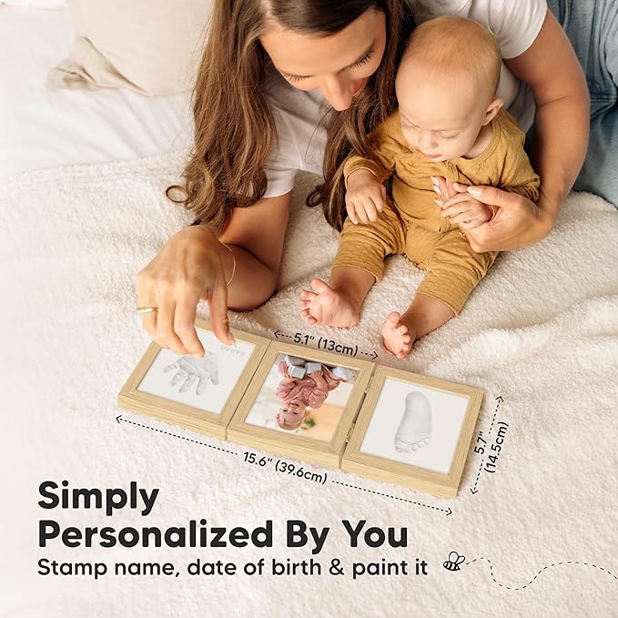 Baby Shower Gifts for Boys, Girls - Baby Hand and Footprint Kit, Newborn Handprint Kit, Keepsake Photo Frame, Nursery Picture Frame, Gender-Neutral Newborn Keepsake Gifts (Ash Wood)