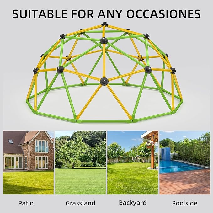 Climbing Dome, 10FT Jungle Gym with Swing for Kids 3 to 10 Outdoor Play Equipment, Supports 800lbs Toddler Play Set, Anti-Rust & Easy Assembly, Gift for Boys Girls (Yellow & Green)