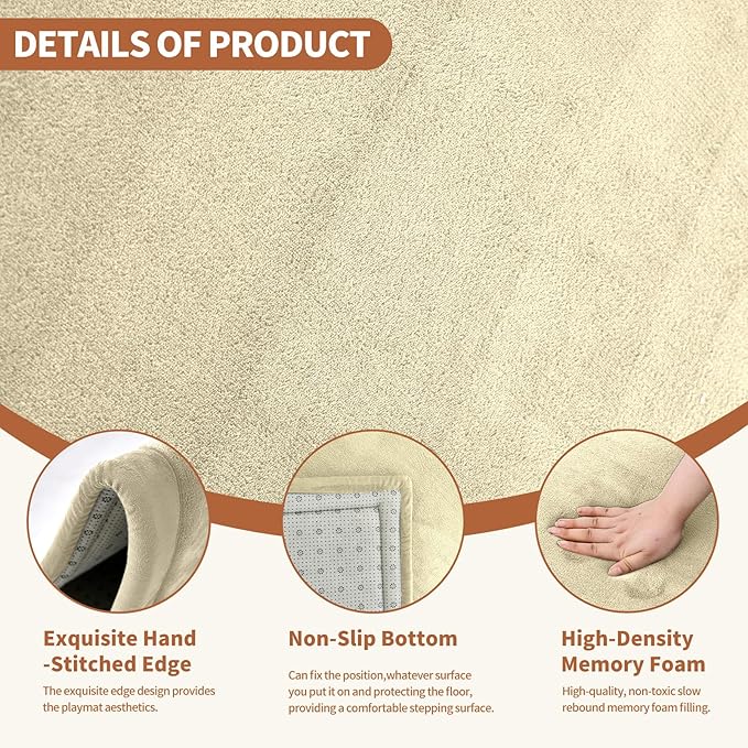 Baby Play Mat for Floor - 1.4" Thick Memory Foam Rug, 80"x70" Playpen Tummy Time Mat, Soft Velvet Nursery Rug, Large Padded Crawling Mat, Cushioned Pads for Playroom Toddlers, Infants, Yoga, Tatami