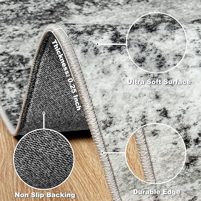 Area Rugs 8x10 Living Room Rugs: Modern Abstract Washable Rug with Non-Slip Backing, Stain Resistant Indoor Floor Large Carpet for Bedroom Dining Room Table Nursery Hallway Home Office Dark Black/Gray