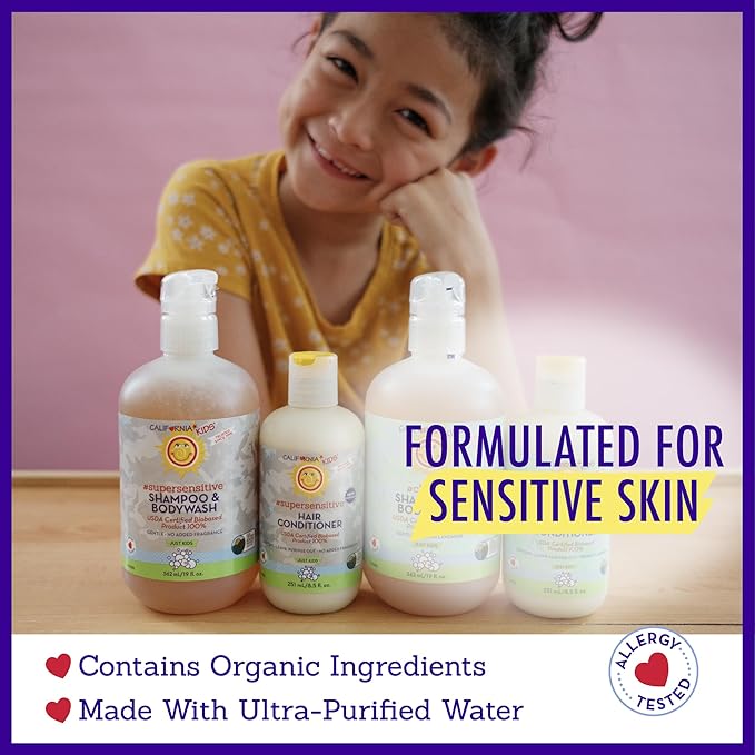 California Kids Conditioner | Super Sensitive | Unscented | 100% Plant-Based | Rinse-out or Leave in Conditioner | Moisturizing | 251 ml / 8.5 oz