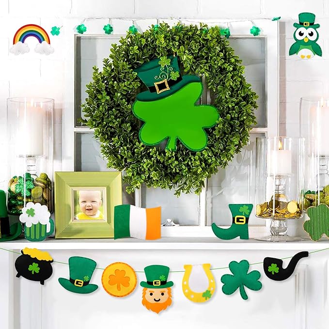CiyvoLyeen St. Patrick's Day Craft Kids Sewing Kit Fun Saint Paddy's Day Felt DIY Craft Sewing for Girls and Boys Beginners Includes 12 Projects Clover Shamrock Ornaments Irish Education Gift Ideas