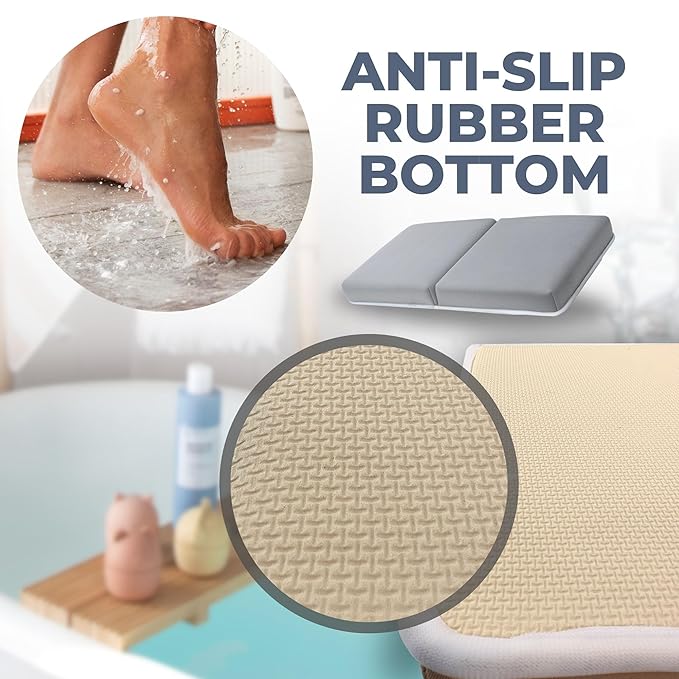 Comfortable Baby Bath Kneeler and Elbow Rest Pad Set – Thick Memory Foam Bath Kneeling Pad with Elbow Support – Baby Bathtub Cushion with Toy Organizer for Bathing Infant or Toddler - Grey