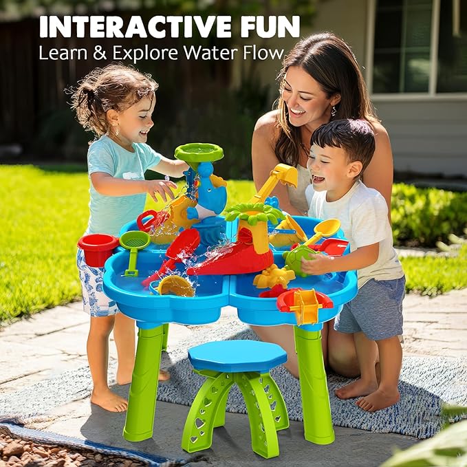 CozyBomB™ Water Table for Toddlers 3-5 | Outdoor Toys Water Play Table, Magnetic Fishing Toy Game, Summer Splash Pond Showers Sand Activity, Sensory Party Birthday Gift Kids Ages 4-8 9-12 (1-Tier)