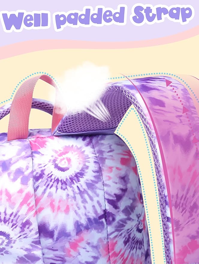 BLUEFAIRY Kids Backpack for Girls Elementary Primary Middle School Bag for Aged 8-10 for Teens Childs Bookbag Back to School Bag Mochilas Escolares para Niñas de 7 8 9 10 Tie-dye Purple