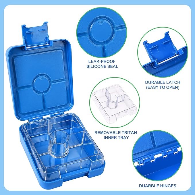 Bento Lunch Box Set With 10oz Soup Thermo, Leak-proof Lunch Containers with 4 Compartment, Kids Hot Thermo Food Jar/Insulation Lunch Bag, Food Containers for School （Blue）