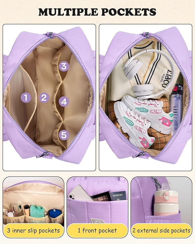 Initial Duffle Bag, Carry On Bags for Women，Gifts for Granddaughter-Overnight Bag with Wet Pocket，Lightweight Travel Bags Personalized Gym Tote with Makeup Pouch
