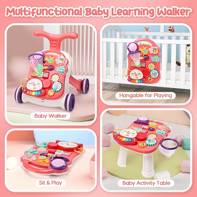 CUTE STONE Baby Walker for Boys Girls, 2 in 1 Sit-to-Stand Learning Walker and Activity Center, Baby Walking Toy, Early Learning Push Toy Gift for Infant