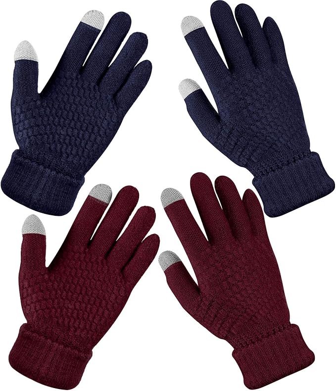 Geyoga 2 Pairs Women's Winter Touch Screen Gloves Soft Warm Fleece Lined Knit Elastic Cuff Winter Texting Gloves