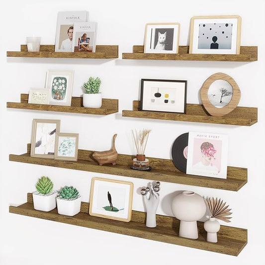 Axeman Picture Ledge Shelf, Floating Shelves for Wall Storage Set of 6, 36 inch Floating Wall Mounted Shelves, Wall Shelves with Lip for Living Room, Bedroom, Nursery, Bathroom, Kitchen, Rustic Brown