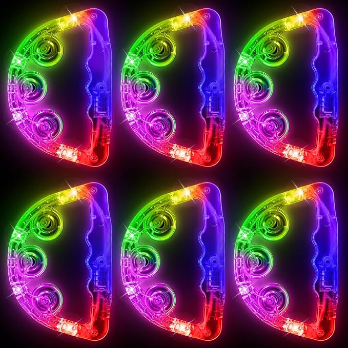 Aywewii LED Tambourine, Light Up Toys Handheld Musical Flashing Tamborine Sensory Toys Autism Toys Party Supplies for Birthday Anniversaries Gifts for Kids Adults Teens (6 Pack)