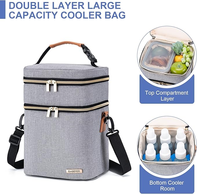 Breastmilk Cooler Bag with Ice Pack Fits 6 Baby Bottles Up to 9 Ounce