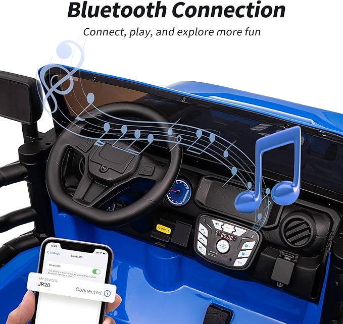 2 Seater Ride on Car Truck, 12V Kids Electric Ride on Toy for Big Kids Age 3-8 w/Remote Control- Blue