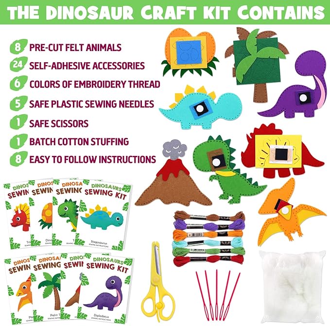 CiyvoLyeen Dinosaur Sewing Kit Dinosaur Felt Animal DIY Crafts for Girls and Boys Educational Sewing for Kids Art Craft Kits for Beginners