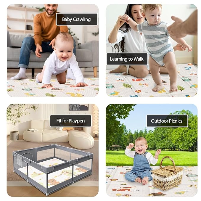 Baby Play Mat, 50 x 50 Inch Play Mat Perfect for Use Baby Playpen, Foldable Baby Foam Playmat for Floor, Portable Waterproof Activity PlayMats for Babies, Infants and Toddlers