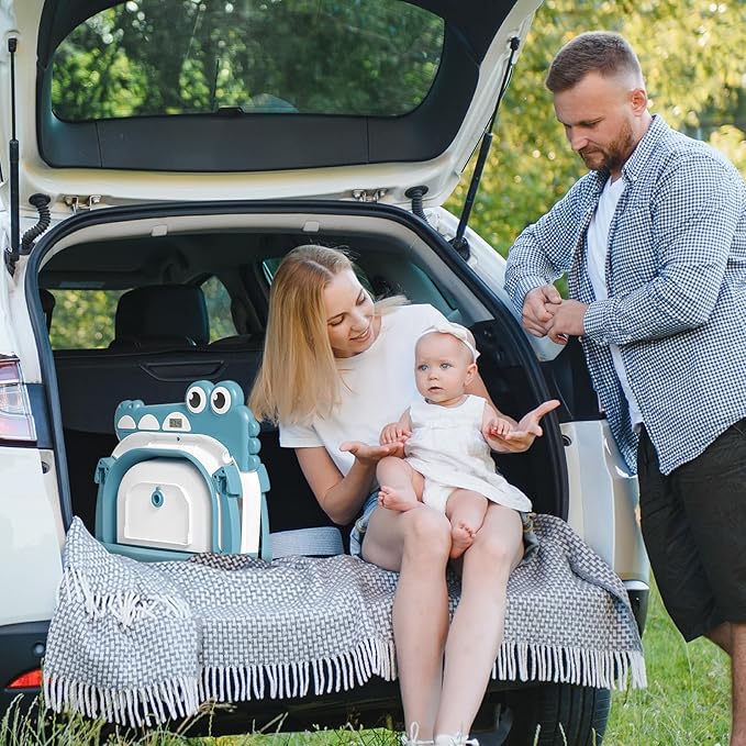 Collapsible Baby Bathtub for Newborn, Foldable Baby Bath Tub with Thermometer & Soft Floating Cushion & Drain Hole, Portable Travel Infant Bath Tubs for Newborns to Toddler 0-36 Months Girl, Blue