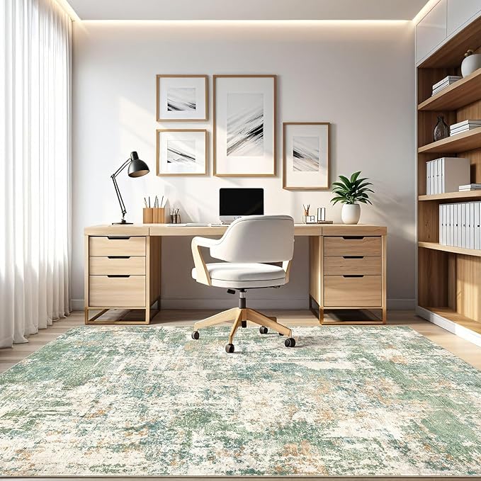 5x7 Area Rugs Living Room: Washable Large Abstract Soft Green Rug Stain Resistant Indoor Floor Non-Slip Accent Carpet for Men Modern Home Enthusiasts Aged 25-45 - Bedroom Office Playroom