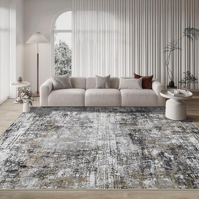 8x10 Area Rugs for Living Room Rug Washable: Modern Large Rug for Dining Room Bedroom Carpet Non Slip 8 by 10 Indoor Abstract Nursery Home Office Black Gold