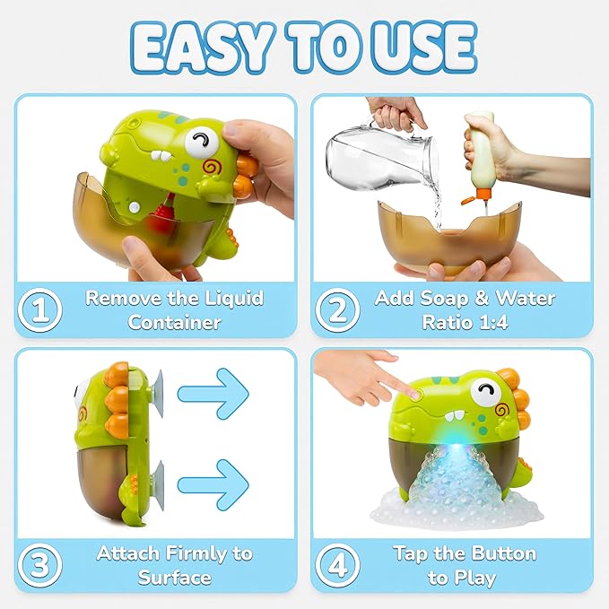 Bath Bubble Machine - Bubble Bath Maker with Lights & Music - Baby Bath Toys Bubble Maker for Bathtub - Dinosaur Toys for Kids 2-4, Strong Suction BPA Free