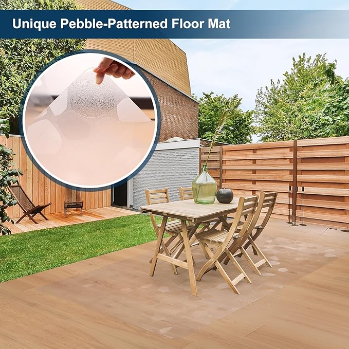 Clear Area Mat for Hard Floors，5'×7' No Slip Vinyl Floor Mats for Under Dining Table, Pebble Patterned Waterproof Rug Protector for High Traffic Areas, Pet Litter Mat