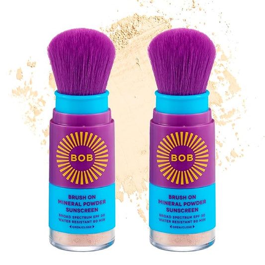 BOB KIDS SPF 30 Brush On Mineral Powder Sunscreen, Broad Spectrum Protection, Water Resistant 80 Mins, Fragrance Free, Easy to Apply for Kids & Babies, Mfg in USA, 2-Pack