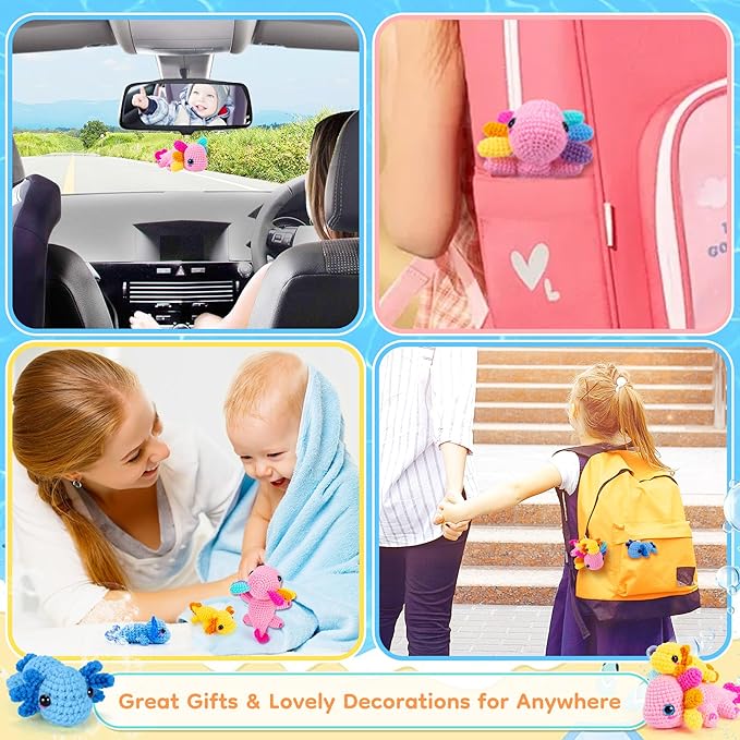 Crochet Kit for Beginners-3PCS Axolotl Crochet Kits for Adults Kids, Crochet Starter Kit with Step-by-Step Video Tutorials, Crochet Animals Kits DIY Craft Knitting Kit Learn to Crochet Kits for Adults