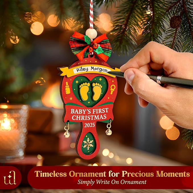 Baby First Christmas Ornament 2025 for Girl Boy - Baby's 1st for Parents, Rattle Newborn Ornament Keepsake Babys First Xmas Ornaments for Xmas Tree Decorations