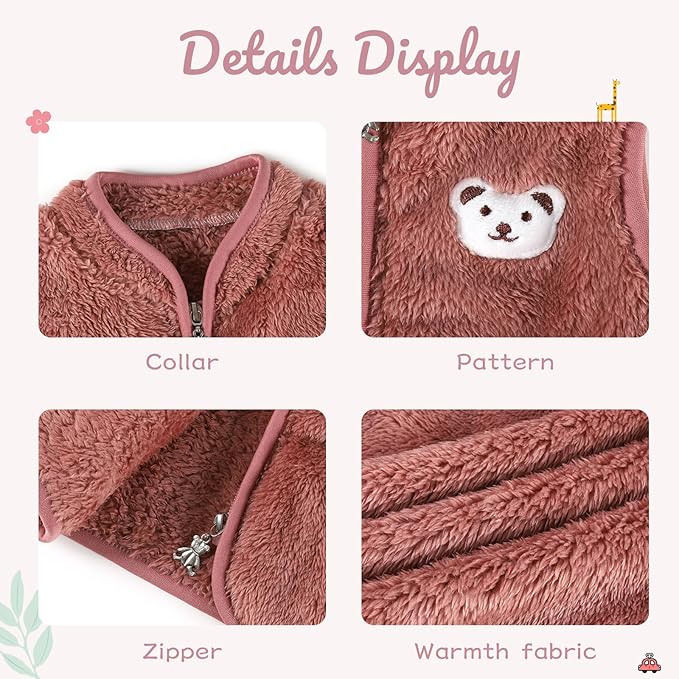 Baby Boys Girls Fleece Vest Zip Up Cute Bear Jackets Fuzzy Fall Winter Warm Clothes Newborn Outwear for Toddler Infant