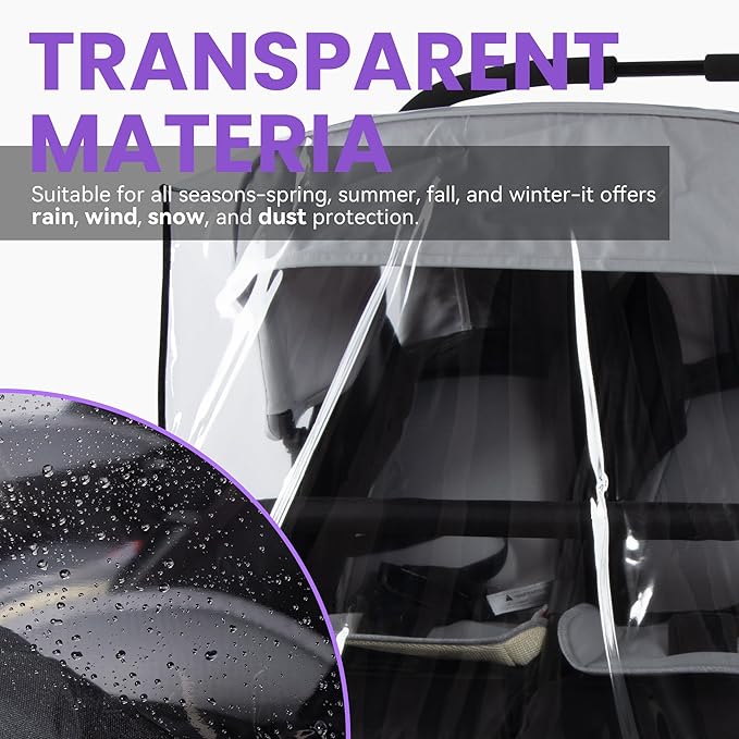 bemece Double Stroller Rain Cover, Weather Shield Double Stroller for Side by Side Seats Twin Stroller, Baby Outdoor Activities Accessories, Protects Children from Rain, Snow, Wind