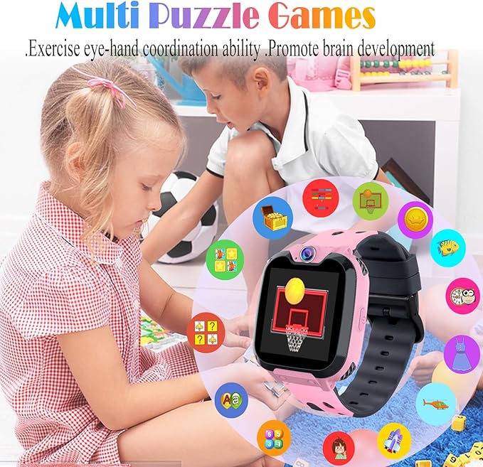 Goodatech Smart Watch for Kids Boys Girls Learning Toys with 16 Games Phone Call SOS, Camera Voice Music Player Recorder Alarm Clock,4-12 Years Birthday (Pink)