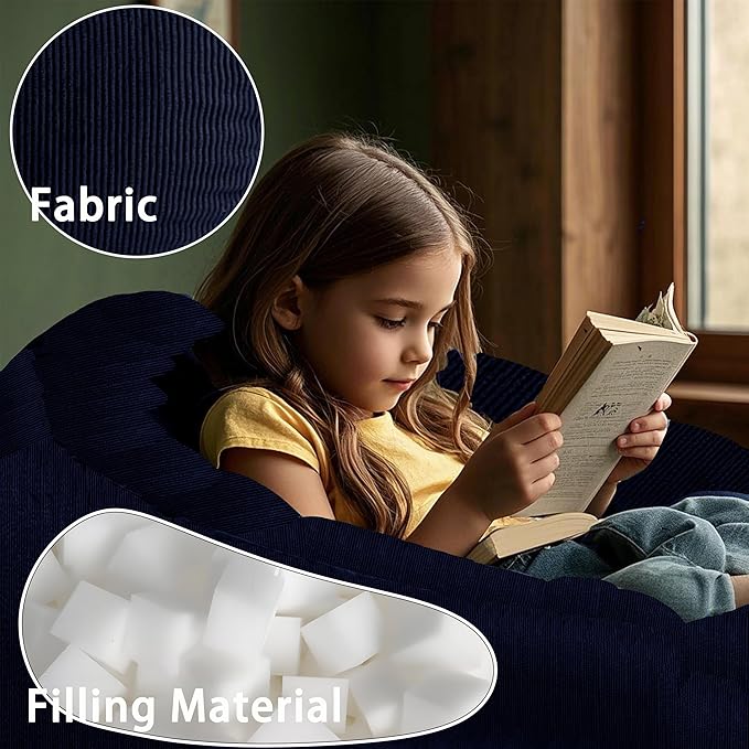 3FT Memory Foam Bean Bag Chairs for Teens or Kids with Filling Bean Bag Sofa with Handle Super Soft Washable Corduroy Fabric Lazy Sofa 3 Foot Black