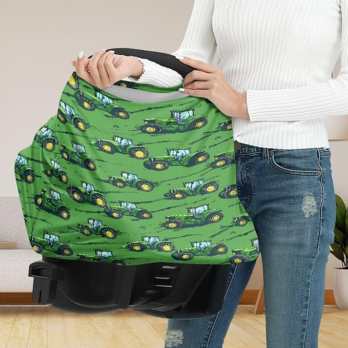 Binienty Baby Car Seat Cover for Boys Girls - Green Truck Multi Use Baby Nursing Scarf, Shopping Car/High Chair/Stroller Portector Decor