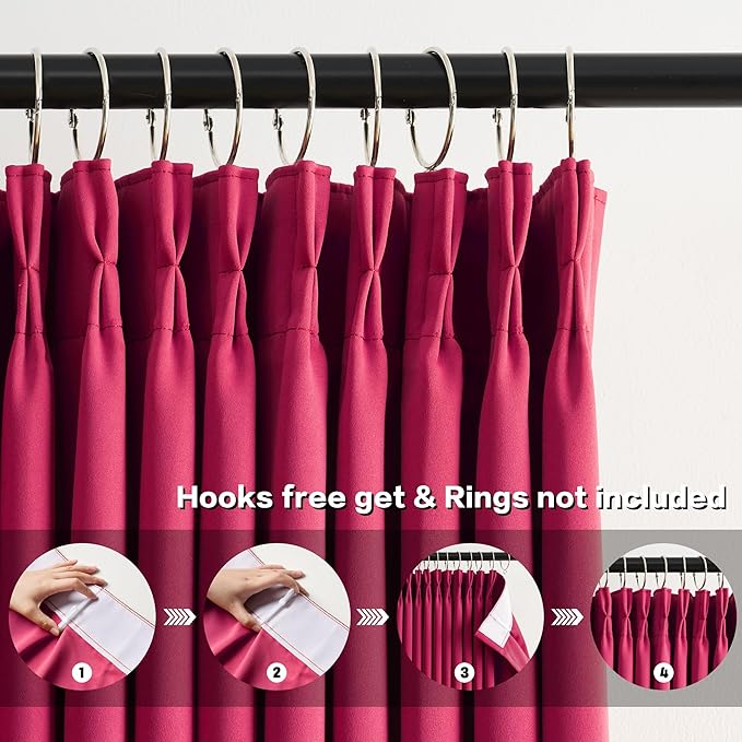 Custom Pleated Curtains Hot Pink Color, Heat Blocking Window Treatment for Bedroom Vertical Draft Blackout Magenta Drapes for Living Room 40 Wide by 90 Inch Long, 2 Panels, Hot Pink, Pinch Pleat