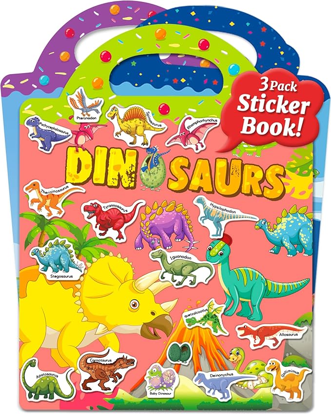 Benresive Reusable Sticker Books for Kids 2-4, Sticker Books for Toddlers 1-3 2-4, Toddler Travel Toys Activities Crafts Gifts - Ocean, Fairy and Dinosaur