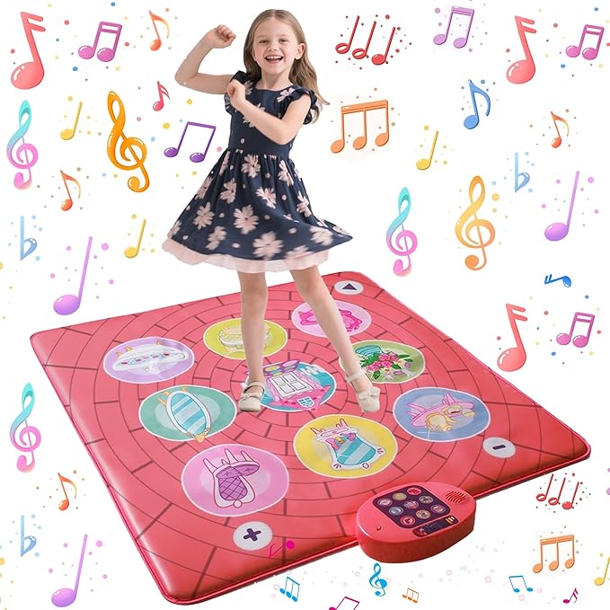 Dance Mat Toy for 3-12 Year Old Girls, Dancing Music Game Birthday for Kids, PlaymatScreen-Free Pink Dance Pad, Premium Speaker with Built-in Adjustable Volume Music, Perfect Christmas Birthday Gift