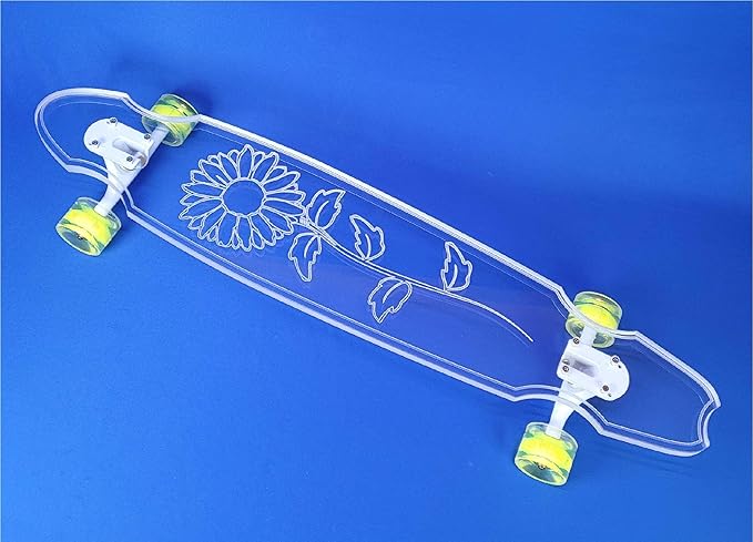 Clear Longboard Skateboard - Transparent Acrylic Long Boards with Light-Up LED Wheels for Smooth Rides - Ride The Streets in Style with Longboard Built for Beginners & Pros Alike