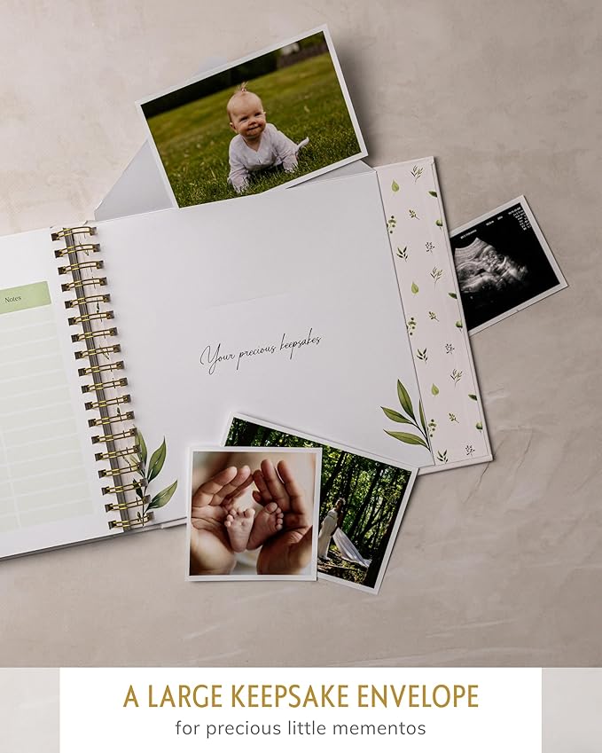 Baby Books for Baby Shower - Gift Unisex Botanical Garden Keepsake Memory Journal to Log Pregnancy and Newborn Milestones - Photo Album Scrap Books for Girl or Boy - New Parents Must Have Essentials