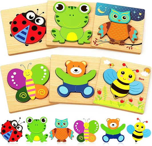 Bekayshad Wooden Puzzles Toddler Toys Gifts for 1 2 3 Year Old Boys Girls, Animal Jigsaw Puzzles Montessori Toys, Learning Educational Christmas Birthday Gifts for Girls Boys Ages 1-3