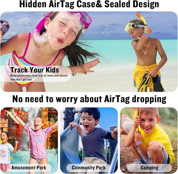 4 Pack Waterproof Bracelet for AirTag Kids, Hidden Silicone Wristband for AirTag, GPS Tracker Case for Air Tag Holder Strap Band for Child Toddler, Secure Anti-Loss Protection