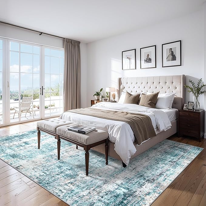 Area Rugs 9x12 Living Room - Washable Rug Modern Abstract Soft Large Neutral Non-Slip Carpet Indoor Floor Thin Carpets for Bedroom Dining Room Farmhouse Nursery Home Office Green