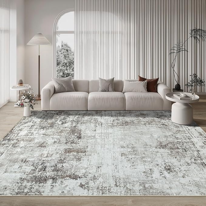 8x10 Area Rugs for Living Room Rug Washable: Modern Large Rug for Dining Room Bedroom Carpet Non Slip 8 by 10 Indoor Abstract Nursery Home Office Brown Grey