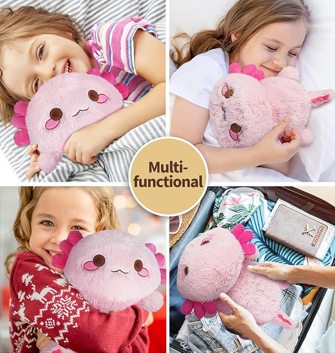 Cuckool Pink Axolotl Stuffed Animals, Microwavable Stuffed Animals Heating Pad for Cramps, Pain Stress Relief, Heatable & Coolable Lavender Scented Plush Toys for Anxiety, Women & Kids Bedtime