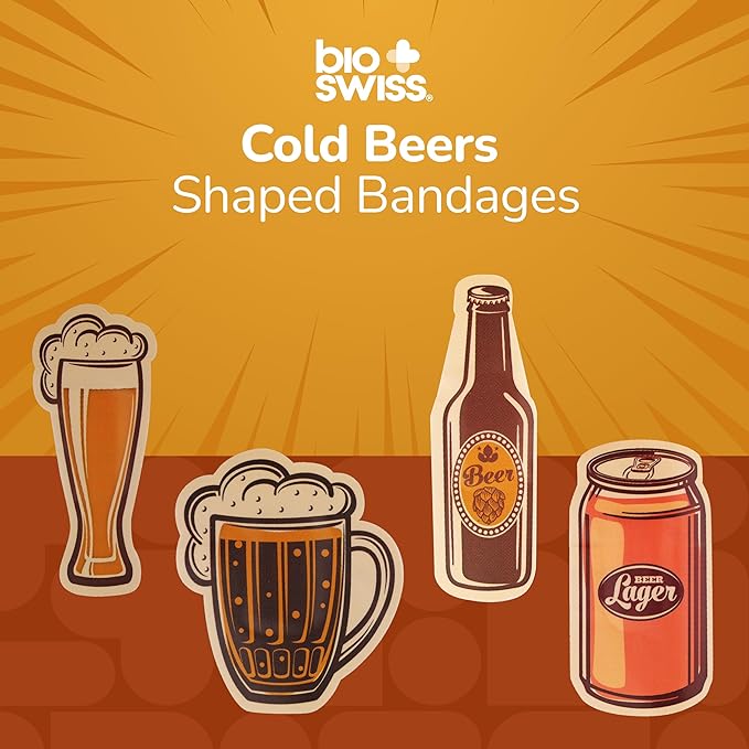 BioSwiss Bandages, Cold Beverage Shaped Self Adhesive Bandage, Latex Free Wound Care, Fun First Aid Kit Supplies for Adults, 50 Count