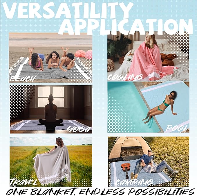 Giant Turkish Beach Blanket Pool Towel Cotton Lightweight Extra Large Soft Sand Free Quick Dry Oversized Sandproof Cruise Ship Essentials Summer Vacation Accessories Gift Must Haves Gear Stuff Gadget